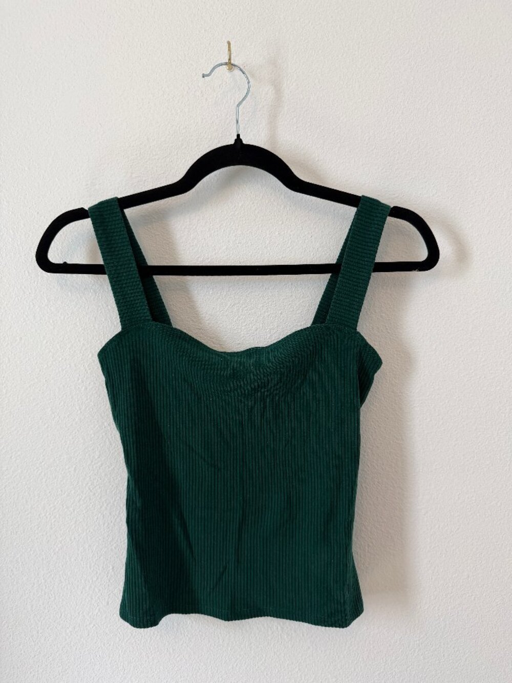 Reformation Green Ribbed Tank Top, Square Neck Sleeveless Top, XS